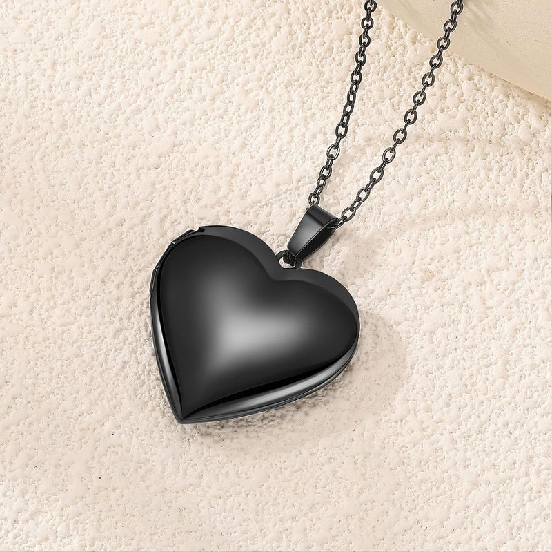 PHOCKSIN Locket Necklace for Women Black/Gold/Silver Locket Necklace Oval/Round/Heart Photo Necklace New Years Gifts for Girls - Image 2